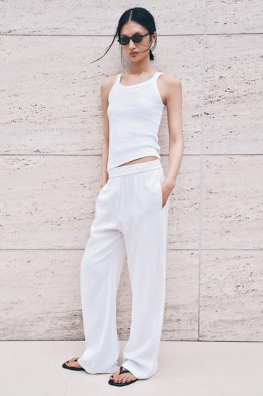 Zara 亞麻直筒長褲 - 磨白色