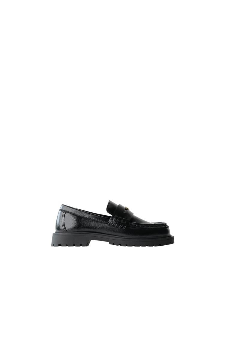 HEART EMBELLISHED LOAFERS — Black