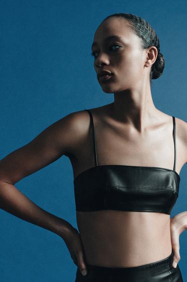 100% LEATHER BANDEAU TOP ZW COLLECTION LIMITED EDITION - Black by Zara