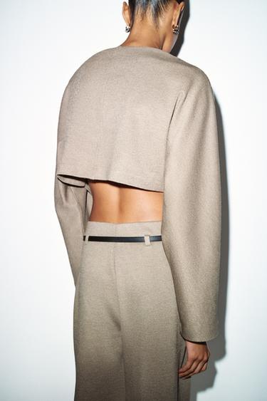 LONG SLEEVE CROP TOP - Beige by Zara - Image 5