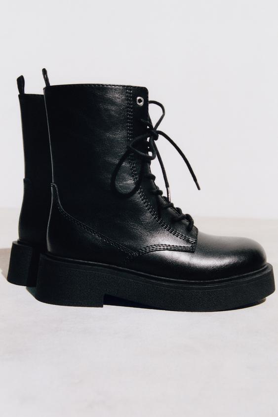Zara LACE-UP ANKLE BOOTS - Black - Image 0