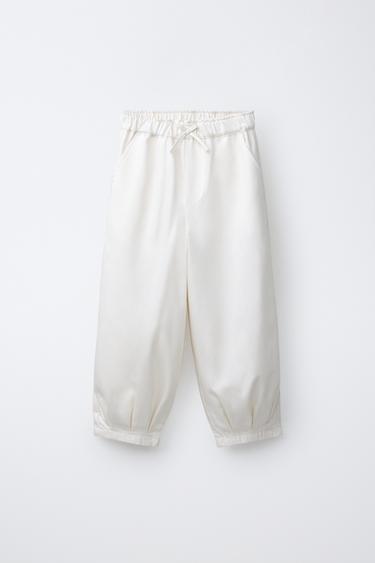 SODČKASTE HLAČE Z NABORKI - Ekru barva de Zara - Slika 0