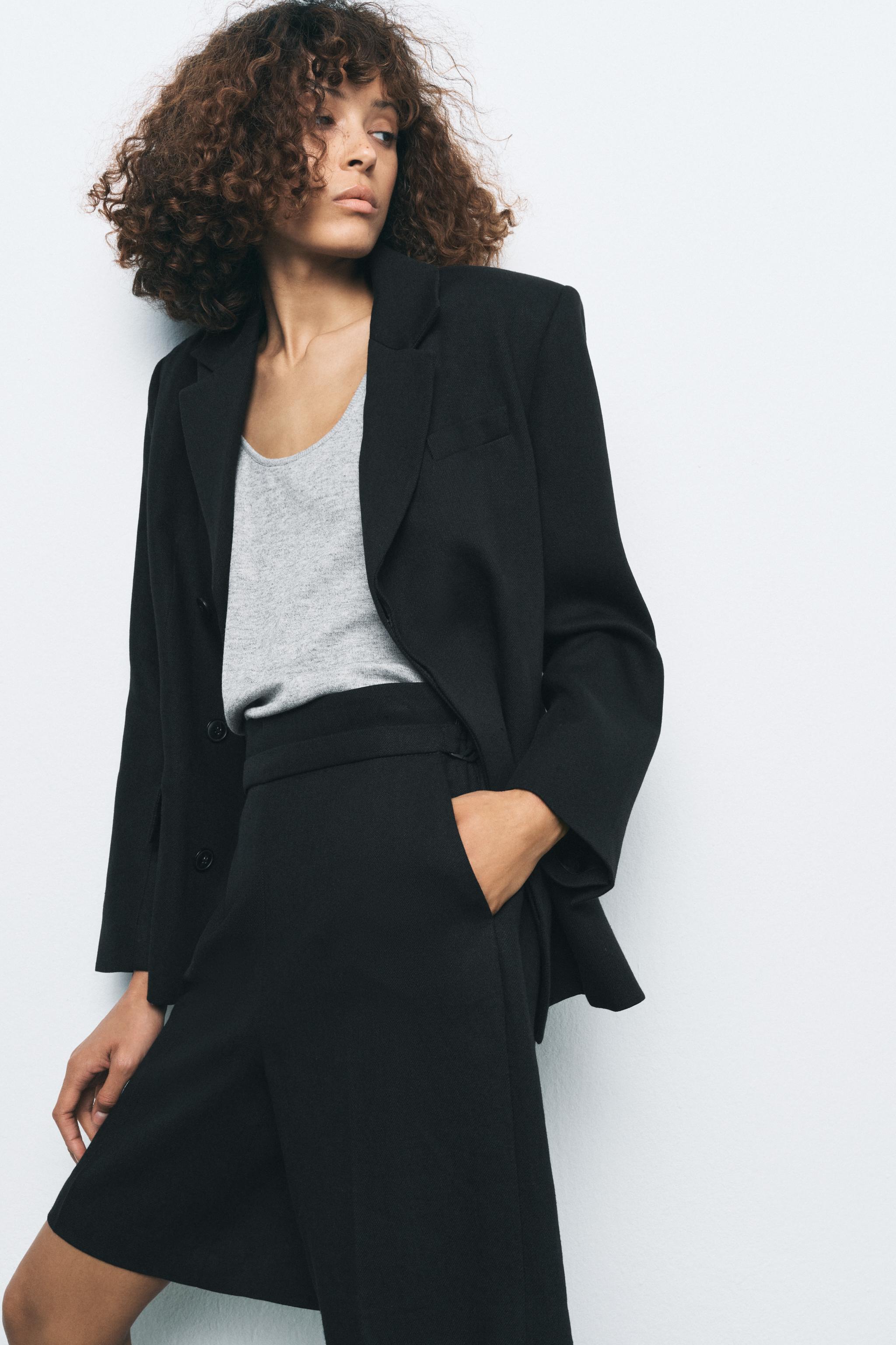 リネン混紡バミューダパンツ ZW COLLECTION - ブラック | ZARA