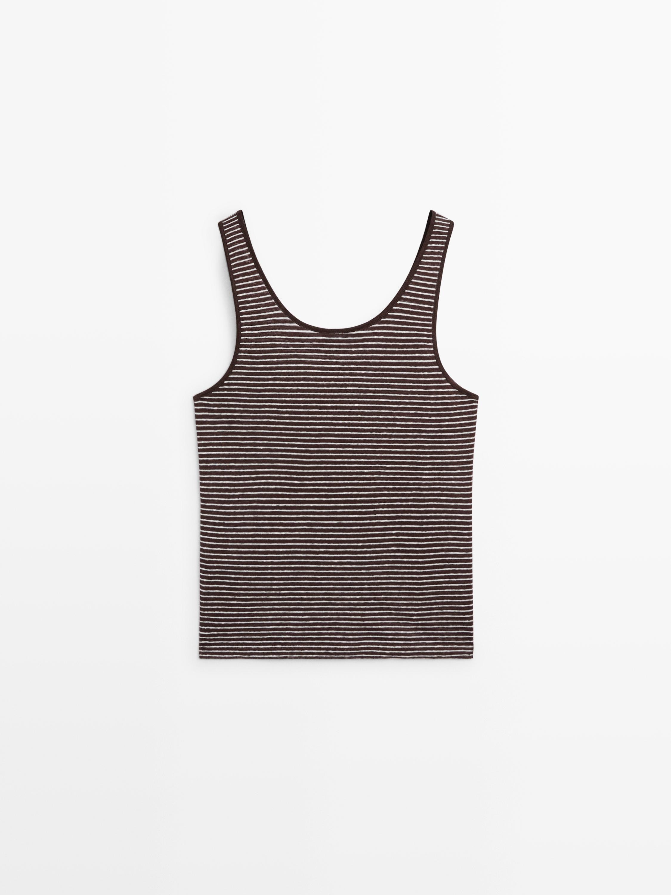 Striped strappy linen top