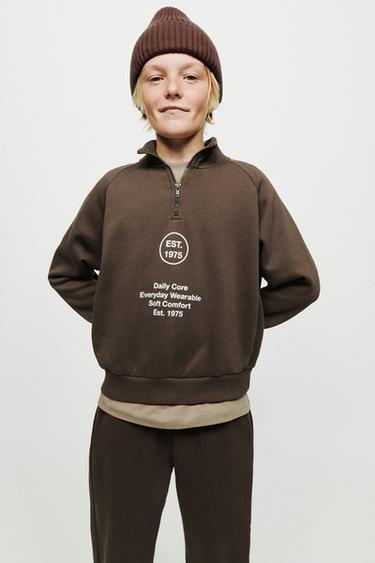 SUDADERA JOGGING TEXTOS - Marrón de Zara
