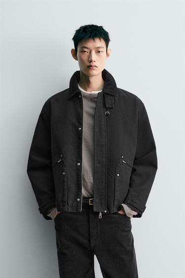 RELAXED FIT CONTRAST COLLAR JACKET - Black by Zara