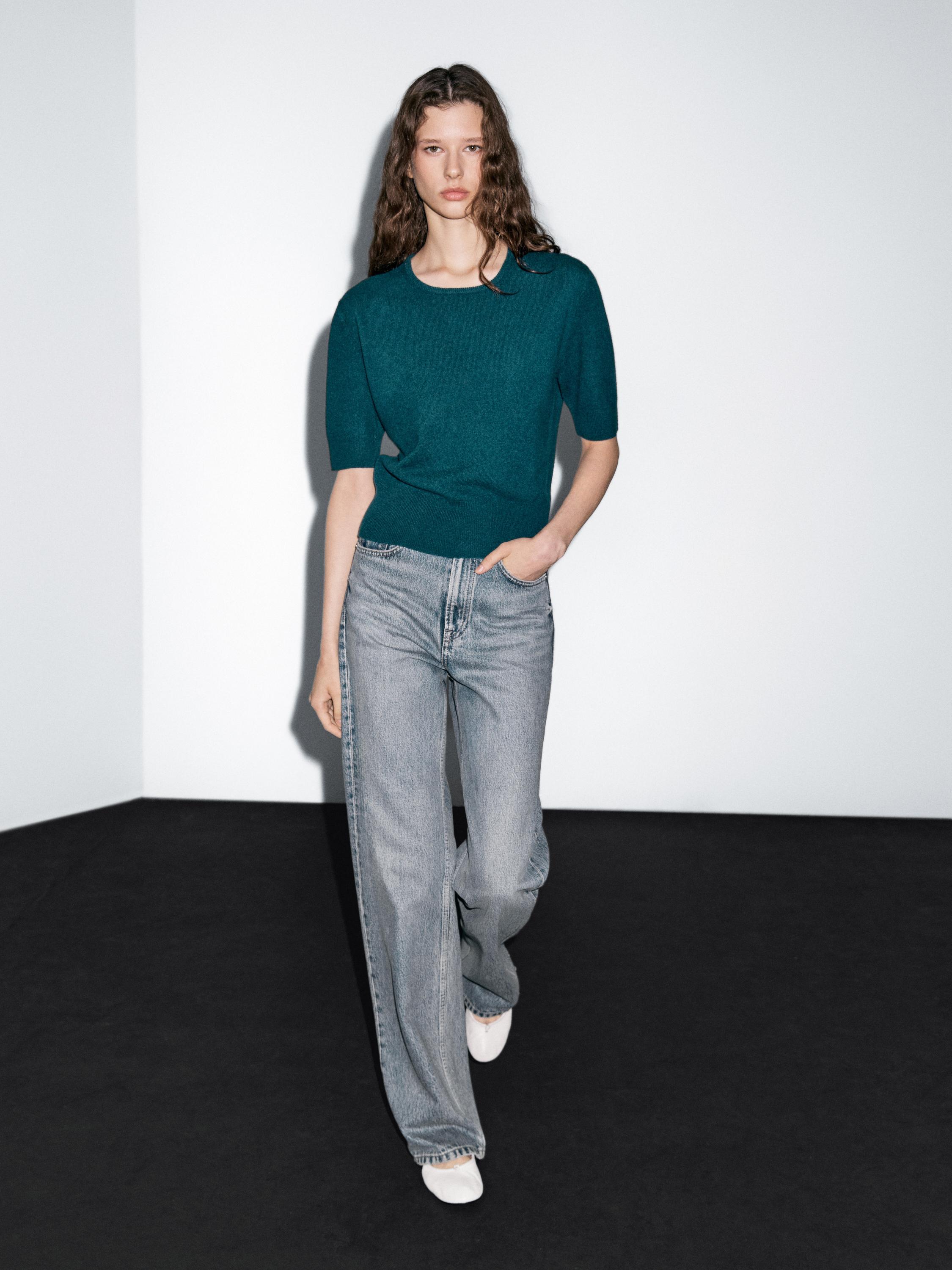 Knit wool blend sweater with short sleeves