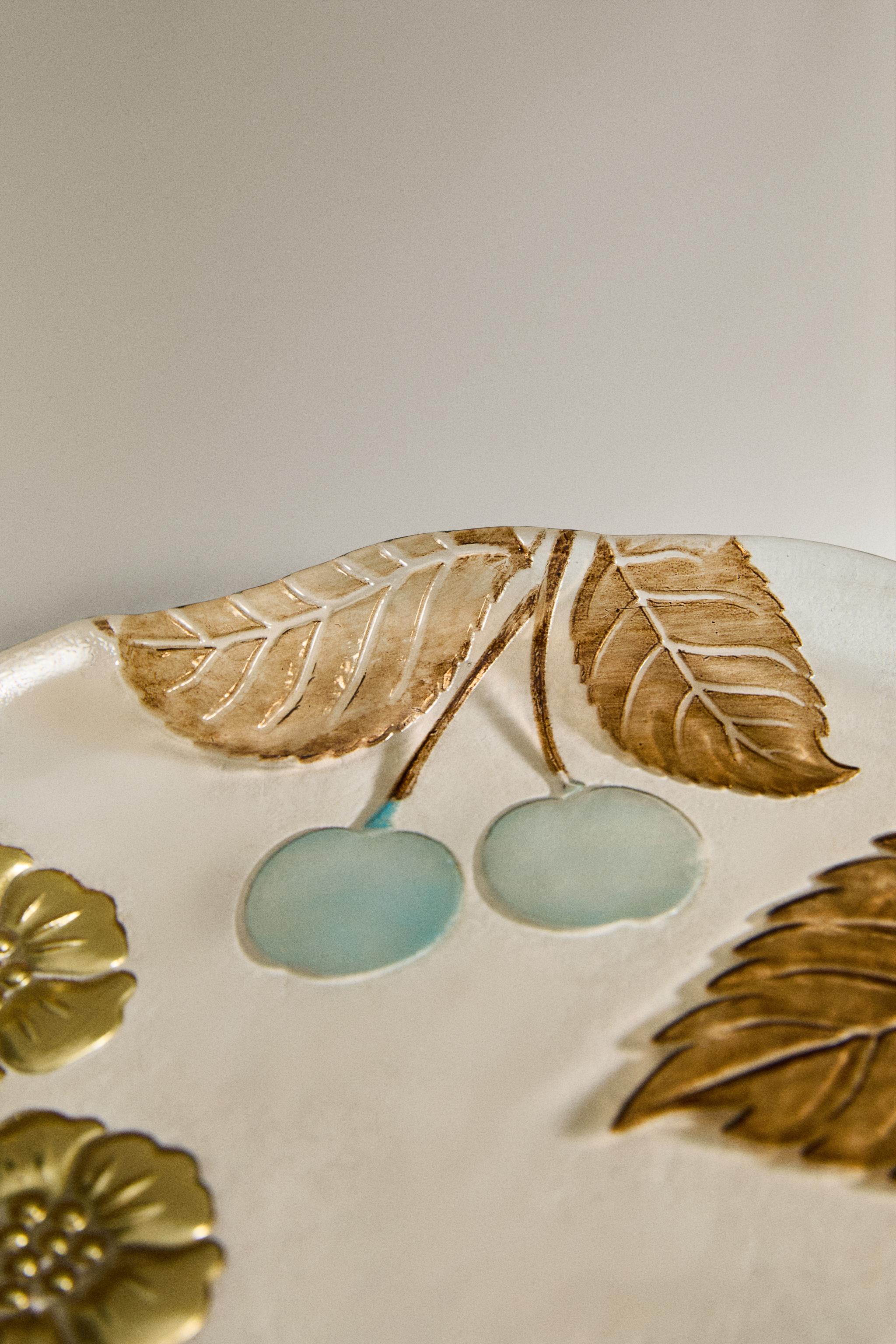 ASSIETTE À DESSERT VERRE FLEURS FEUILLES
