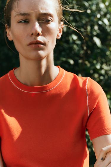 TOP PUNTO MANGA CORTA VIVOS - Naranja de Zara