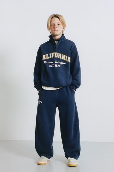 CALÇA DE PLUSH BALÃO VARSITY - Azul-médio da Zara