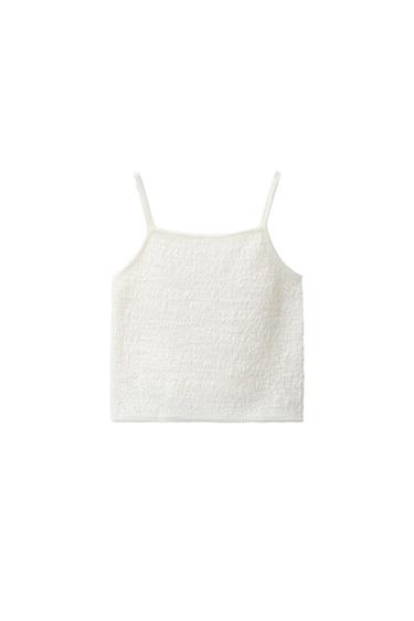 Zara TEXTURED KNIT TOP - Light ecru