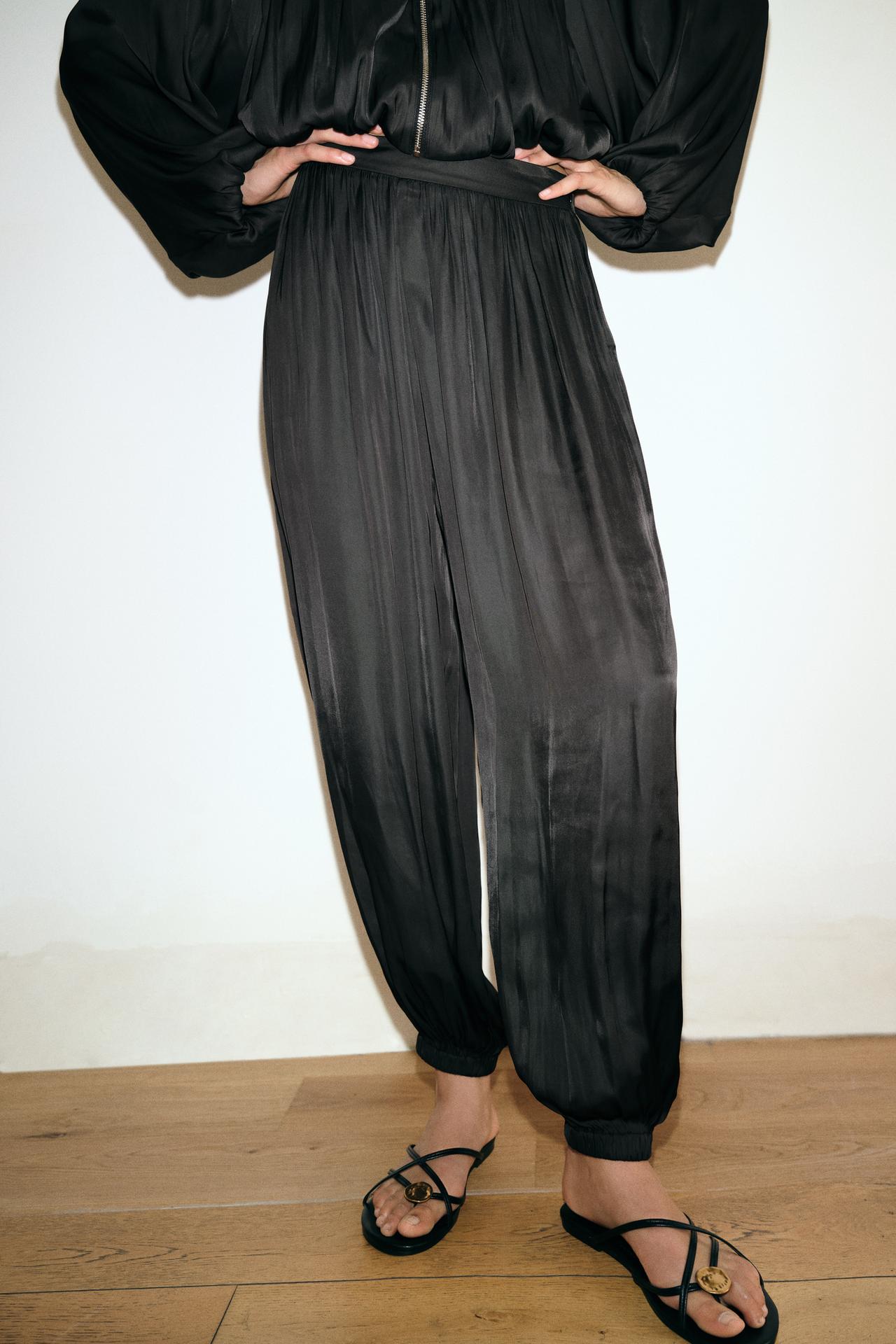SATIN EFFECT PANTS — Black