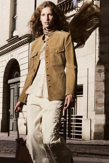 100% LEATHER JACKET WITH COVERED BUTTONS - camel by Zara