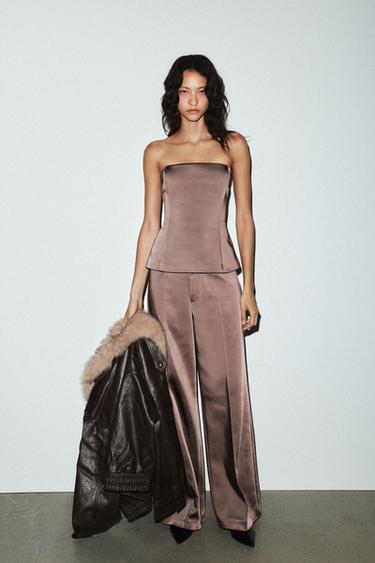SATIN BANDEAU TOP - Braun von Zara - Bild 0