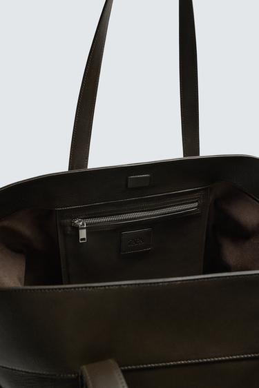LEATHER TOTE BAG - Brown by Zara - Image 5