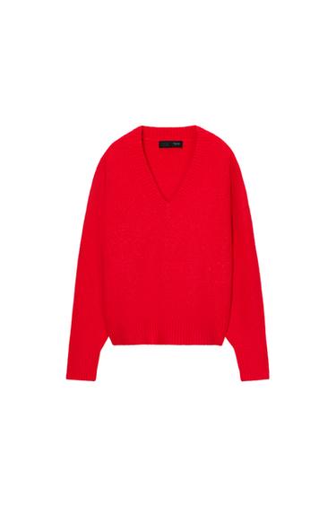 SOFT KNIT V-NECK JUMPER - Bright red by Zara