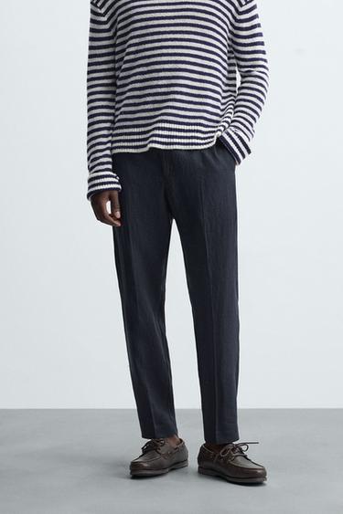 PANTALÓN REGULAR FIT CON LINO - Marino de Zara