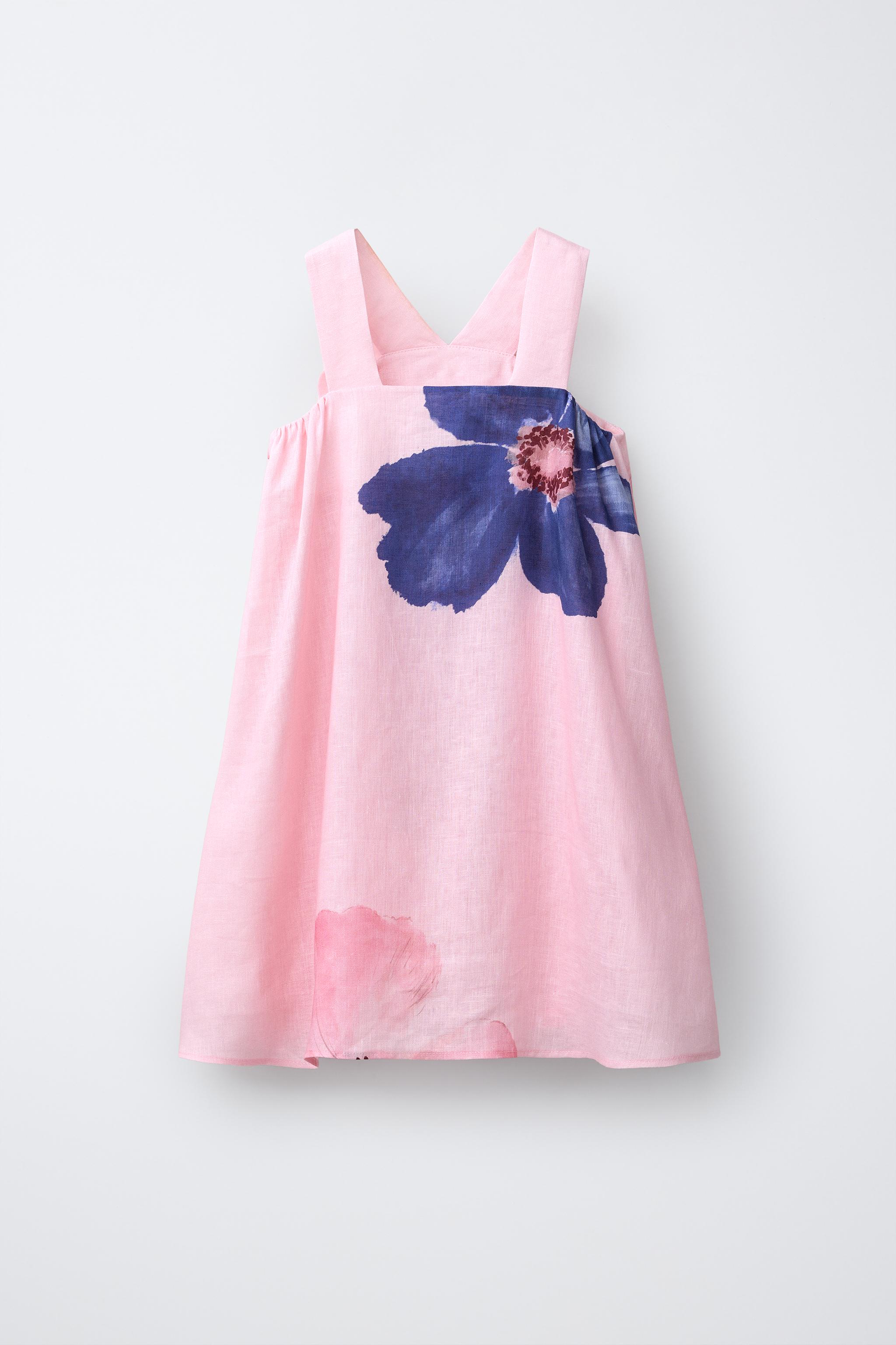 100% LINEN FLORAL DRESS - Pink | ZARA United States
