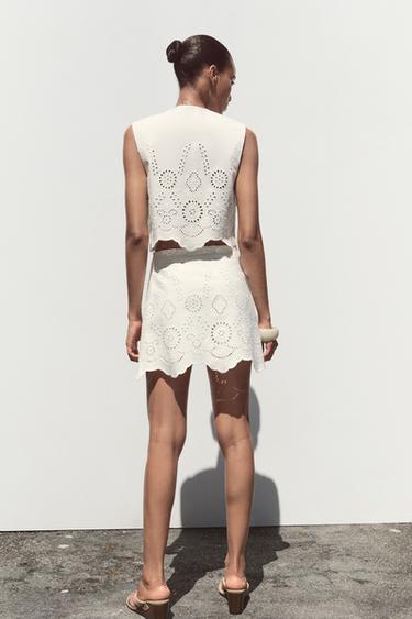 SKORT WITH CUTWORK EMBROIDERY - White by Zara - Image 2