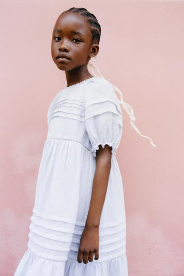 RAMIE DRESS WITH PINTUCKS AND LACE TRIM - Neon blue by Zara