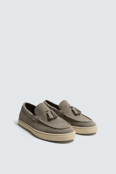 CASUAL LEATHER LOAFERS WITH TASSELS - Greyish Blue by Zara