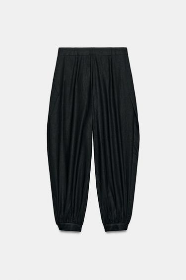 PANTALON BOUFFANT EN LIN À OUVERTURES - Noir de Zara - Image 7