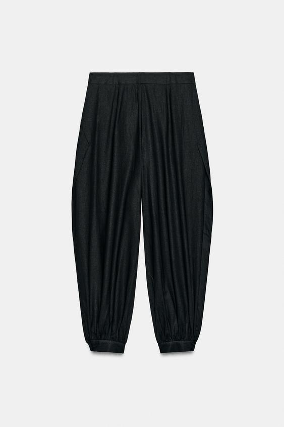 PANTALON BOUFFANT EN LIN À OUVERTURES - Noir de Zara - Image 7