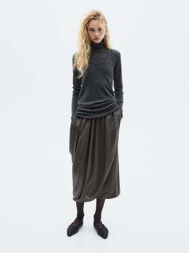 Zara Draped 100% silk midi skirt - LIMITED - Gray - Image 0