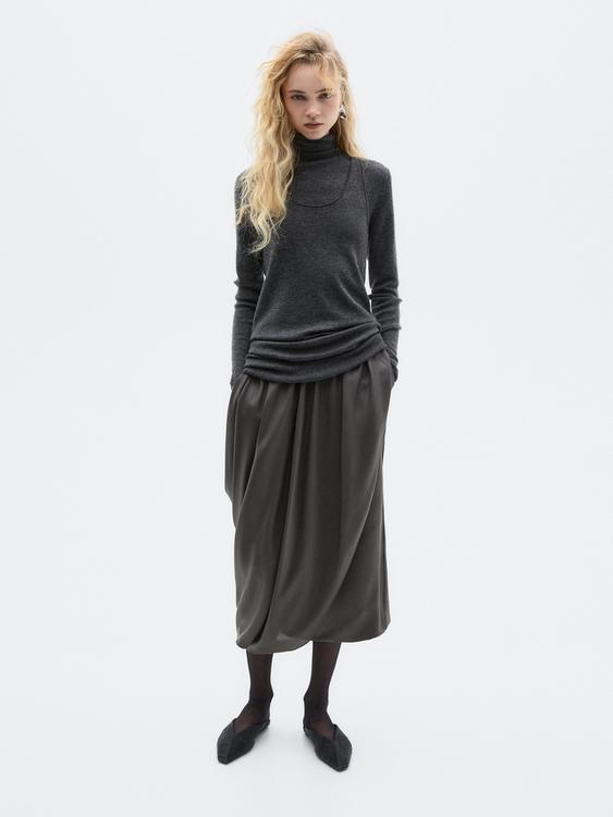 Draped 100% silk midi skirt - LIMITED