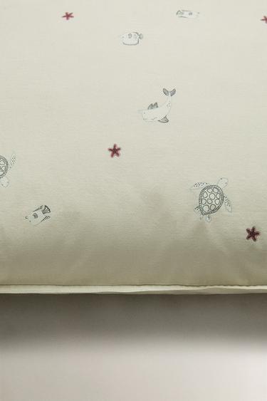 CHILDREN’S SEA PRINT PILLOWCASE - Light lime green by Zara - Image 4