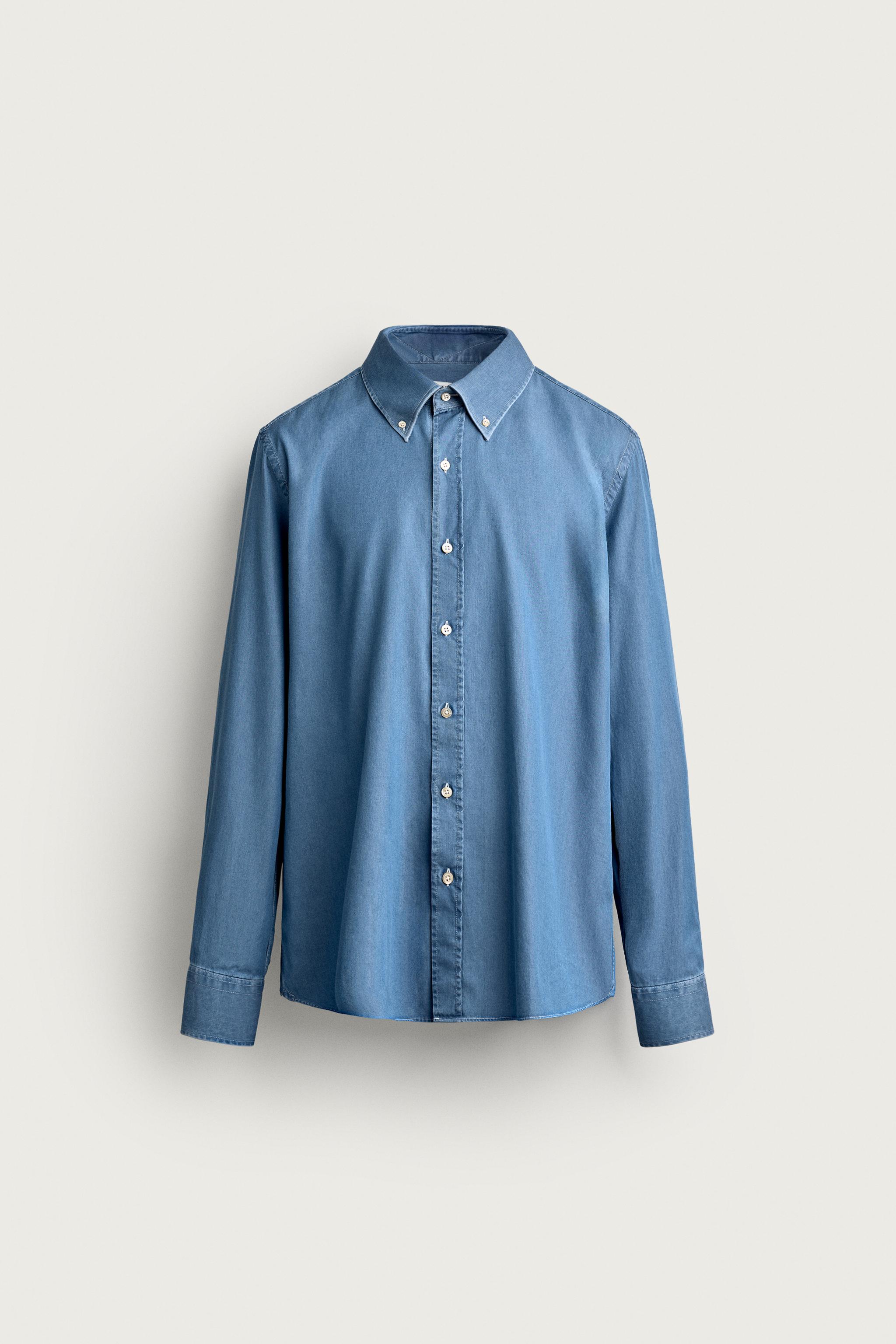 CAMISA CHAMBRAY ÍNDIGO DELAVADO SANTA EULALIA BARCELONA 1843 X ZARA