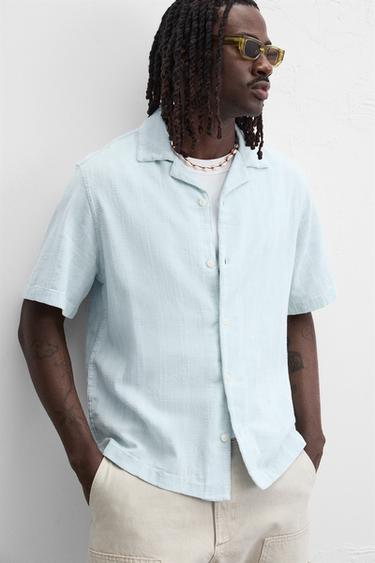 STRIPED JACQUARD SHIRT - Light blue by Zara - Image 5