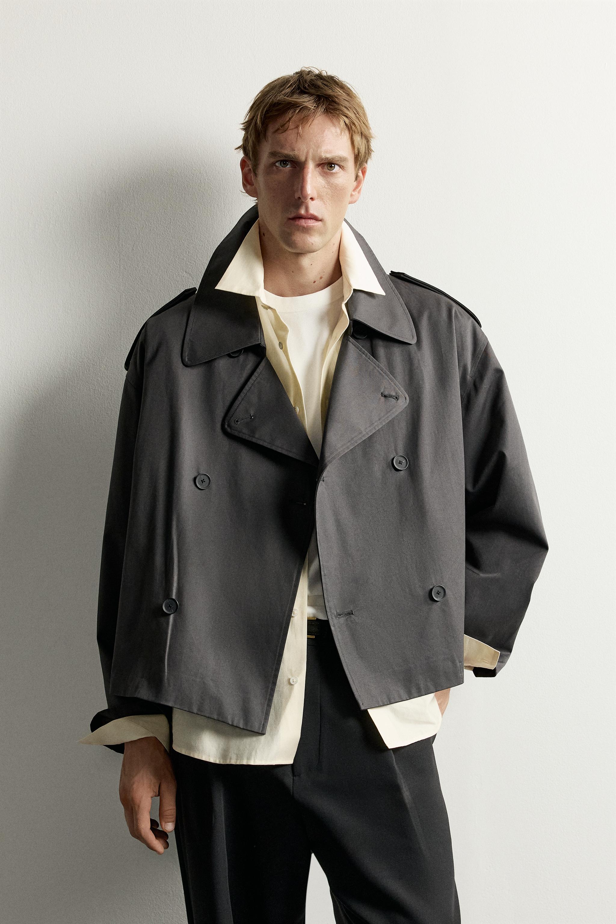 SHORT TECHNICAL TRENCH COAT — Anthracite grey