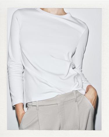 تي شيرت بأكمام طويلة INTERLOCK - أبيض الخاص بـ Zara