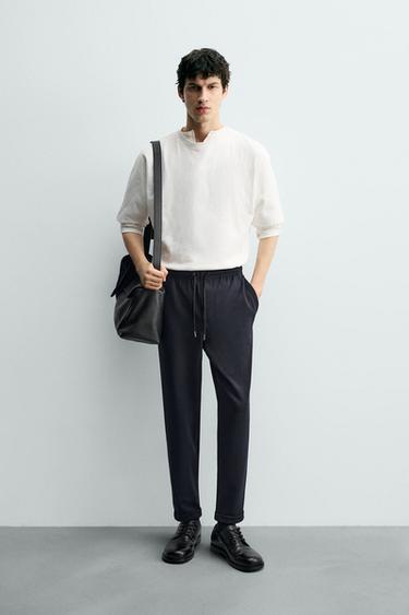 COMFORT NON-IRON JOGGER WAIST TROUSERS - Navy marl by Zara