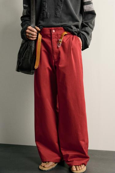 WIDE-LEG PLEATED TROUSERS - Red by Zara