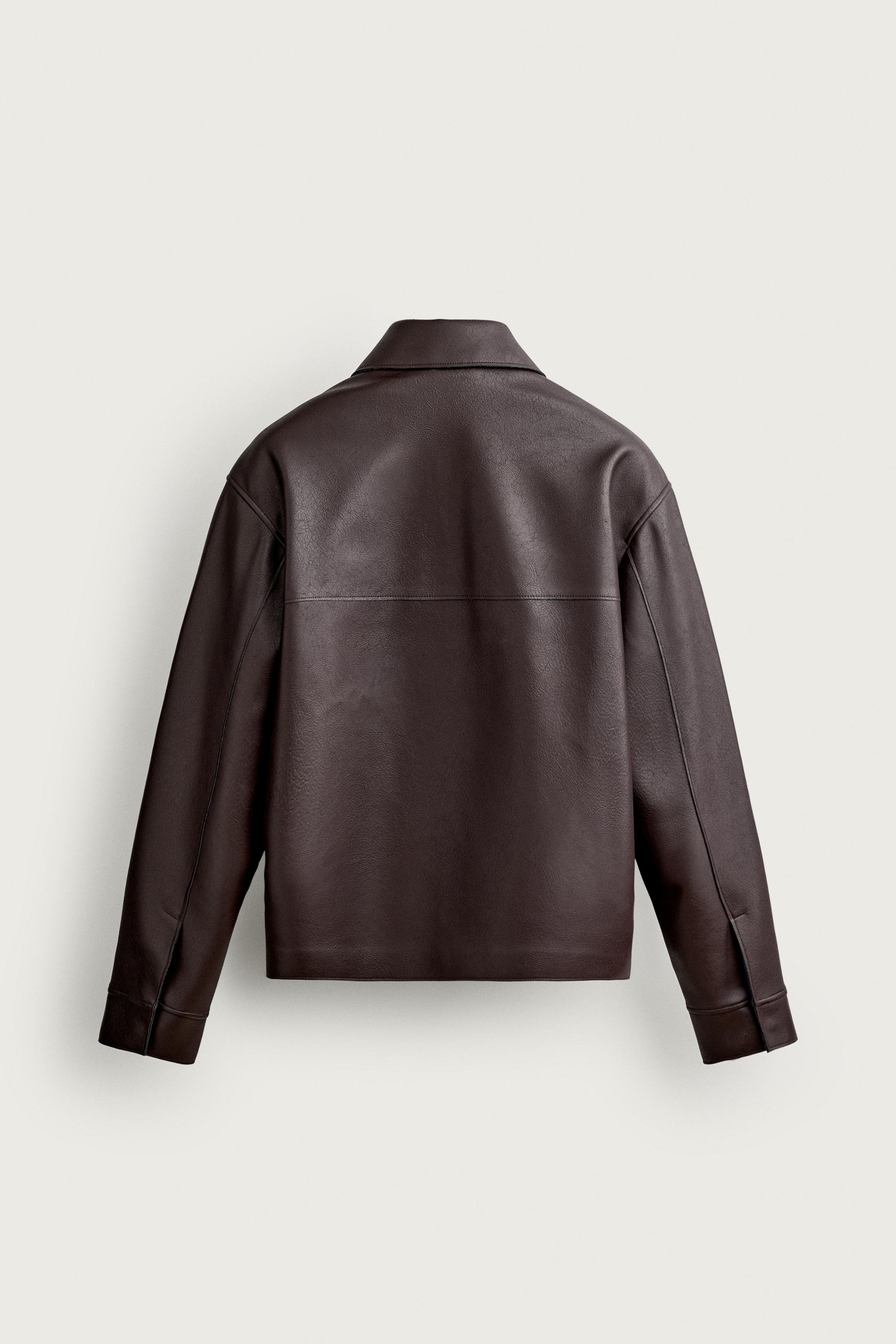 FAUX LEATHER REGULAR FIT JACKET — Chocolate (alternate view)