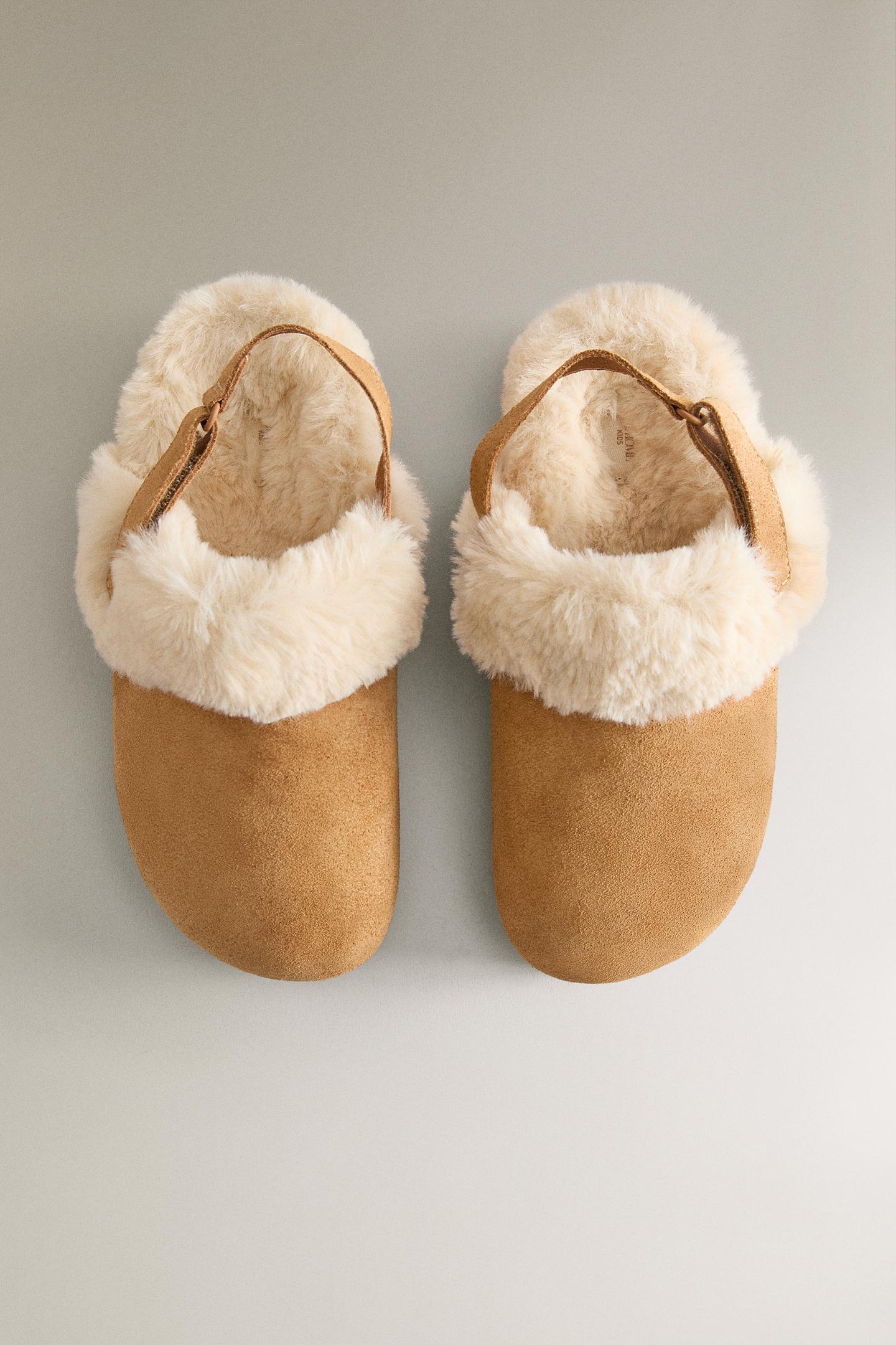 Детские сабо Zara Warm Leather Mule Clog Slippers, цвет: Коричневый — фото 3