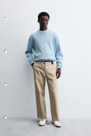 СВИТЕР ИЗ ХЛОПКА С ЭФФЕКТОМ ПОТЕРТОСТИ — ЛИНЯЛЫЙ ГОЛУБОЙ от Zara