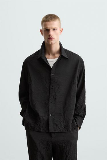 Zara WRINKLED LOOK SHIRT - Black