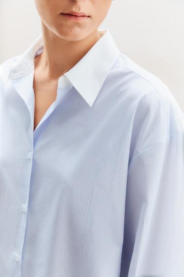 STRIPED SHIRT WITH COLLAR - Blue by Zara - Image 4