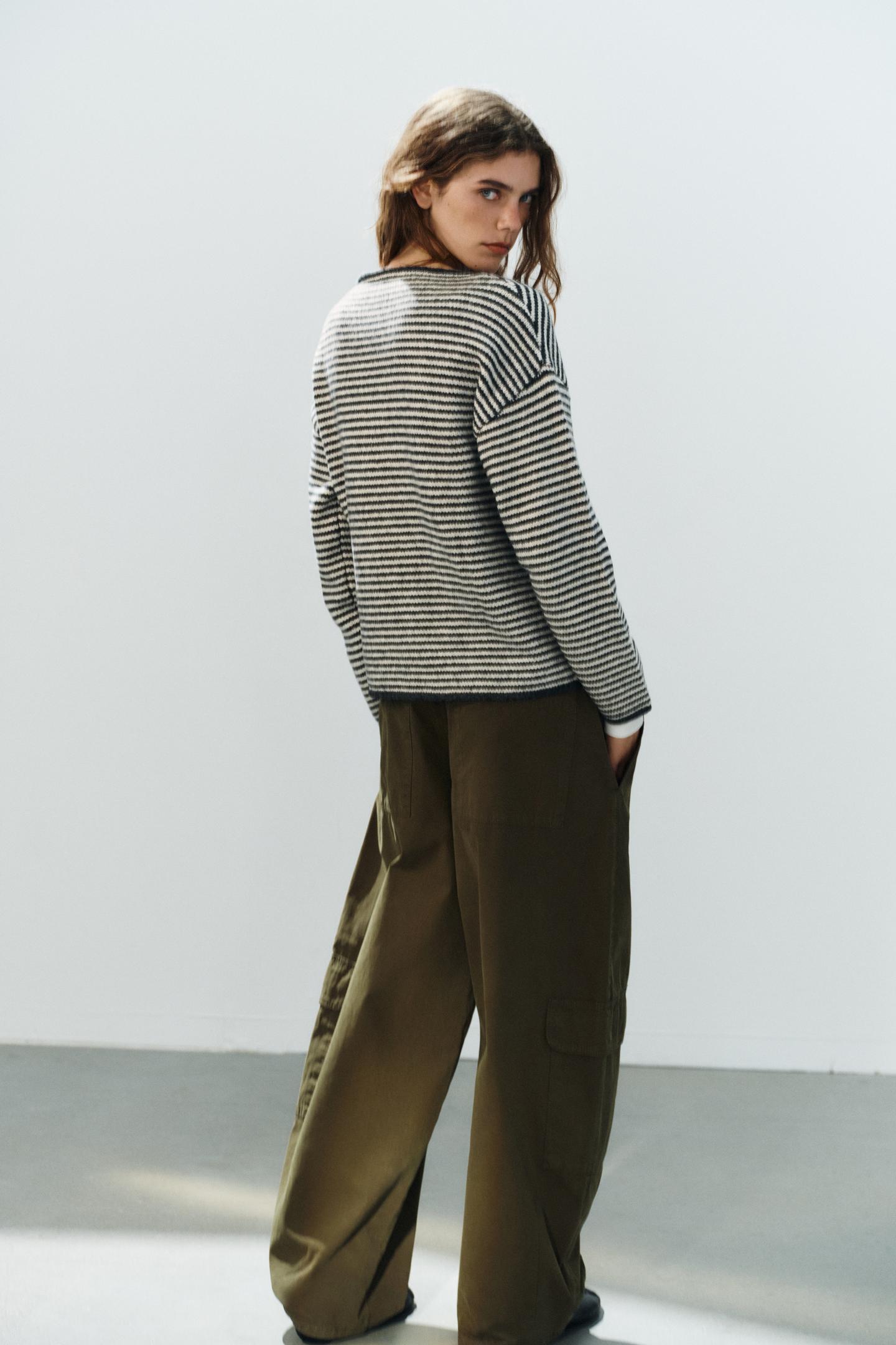 Женский свитер Zara Striped Knit, цвет: Серый — фото 4