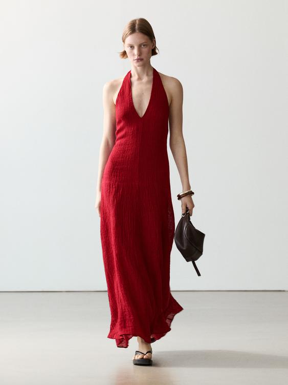 Long 100% linen dress with neckline detail from Zara - $320