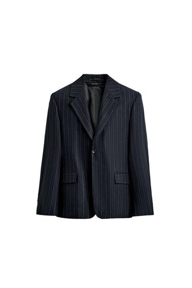 STRIPED FLANNEL BLAZER - Navy blue by Zara