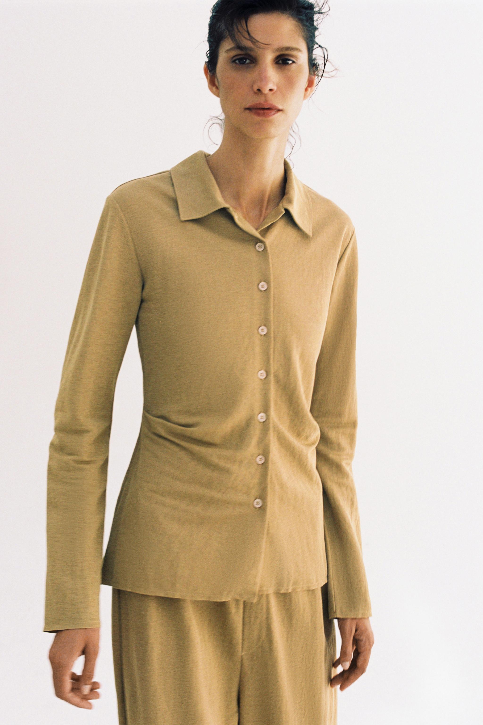 BUTTONED PLEATED SHIRT — Oil