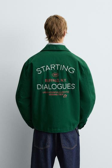 جاكيت بتطريزات وسحاب - أخضر الخاص بـ Zara