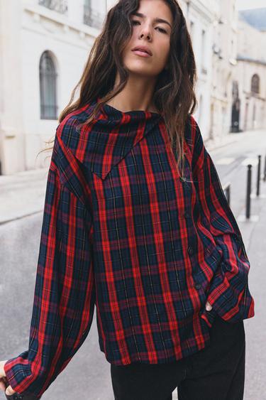 METALLIC YARN CHECKED SHIRT — Red / Navy 2