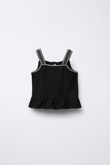 TOP EN JEAN BRODÉ - Noir de Zara - Image 1