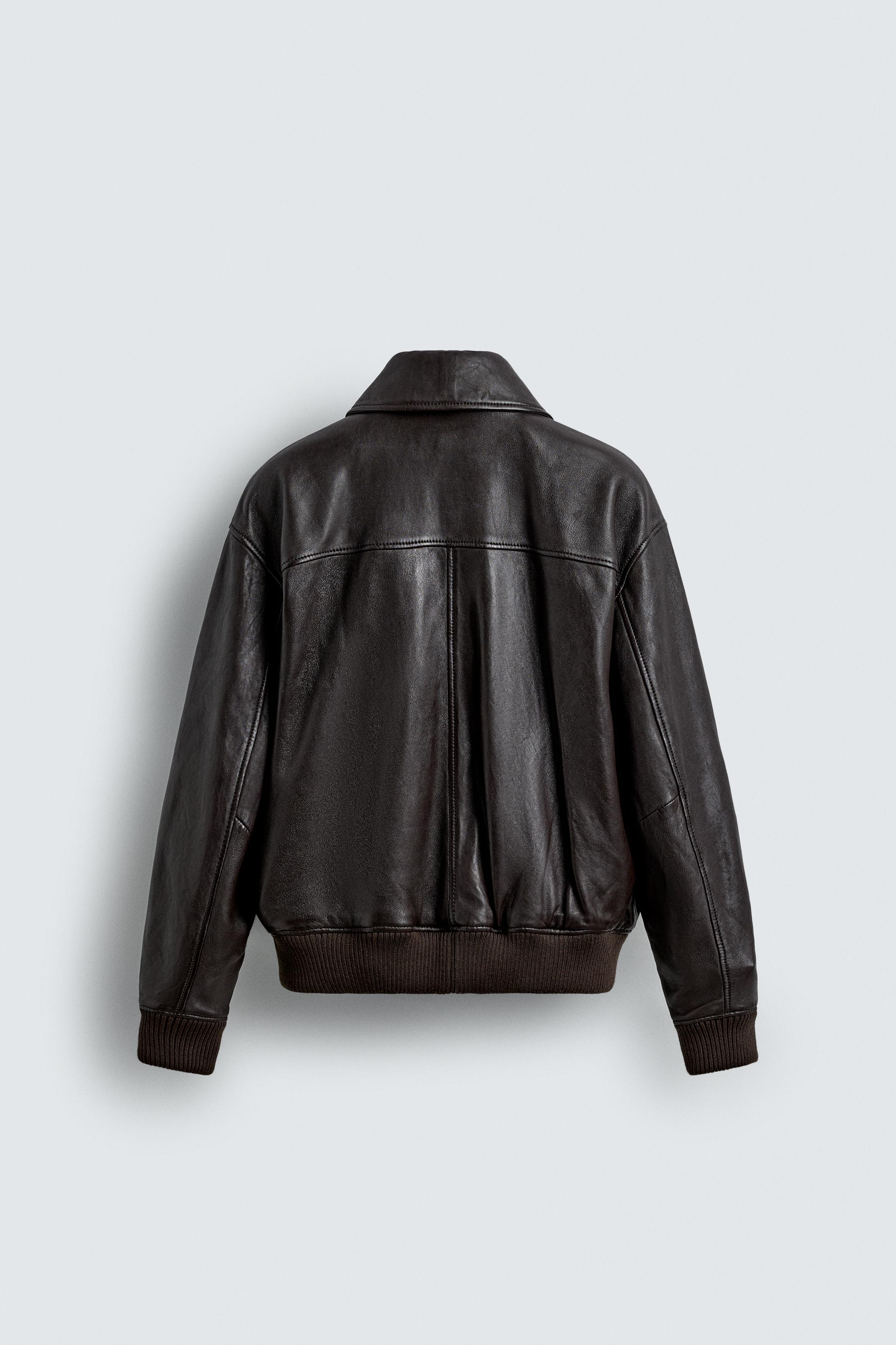 ZARA ゴートレザー ボマージャケット 裏地チェック 大きいサイズ ブラウン ZARA ゴートレザー ボマージャケット 裏地チェック 大きいサイズ