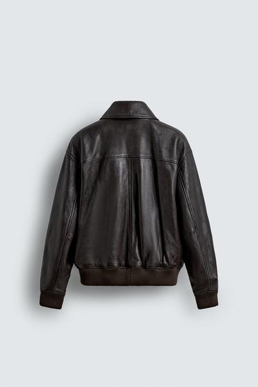 LEATHER JACKET WITH POCKETS - Brown by Zara